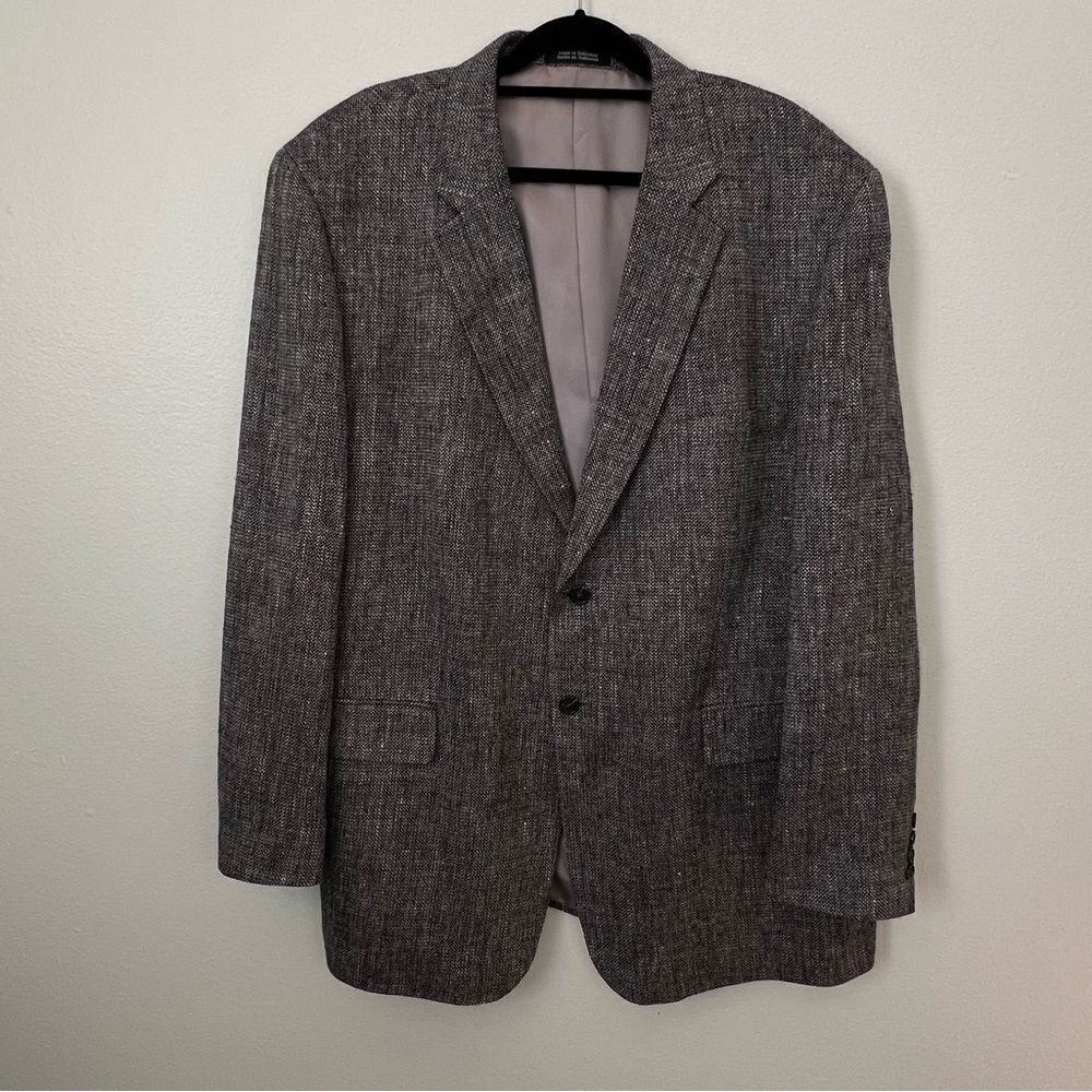 Stafford Blazer 100% Silk Tweed Sport Coat Black White Speckled 48 Long